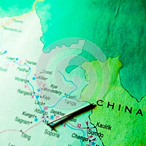 china country name displayed on geographic map in green abstract background