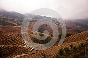 China Dazhai rice terraces in cloudy weather
