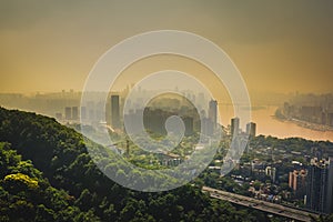 China downtown city skyline over the Yangtze River