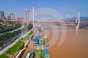 China downtown city skyline over the Yangtze River