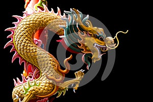 China Dragon statue in Chinese temple on black isolated background