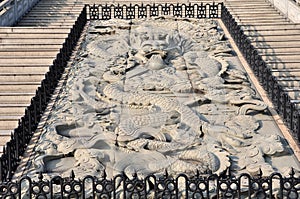 Stone carve of Chinas dragon,Buddhism sculpture, China element symbol, photo