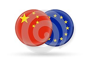 China and EU circle flags. 3d icon. European Union and Chinese national symbols. Vector