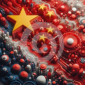 China flag in abstract 3d digital art form