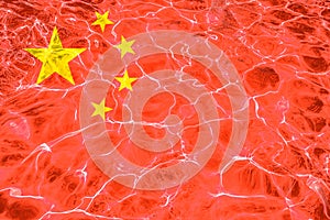 China flag with abstract neon light water effect