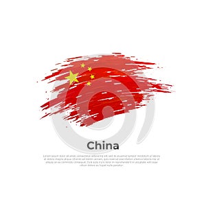 China flag. Brush strokes. Colored stripes chinese flag on a white background. Vector design of national poster, template