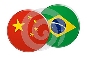 China Flag Button On Brazil Flag Button 3d illustration on white background
