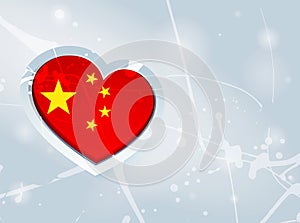 China Flag in the form of a 3D heart and abstract paint spots background