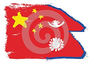 China Flag & Nepal Flag Vector Hand Painted with Rounded Brush