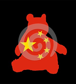 China flag over Panda bear vector silhouette illustration isolated on black background