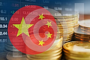 China flag with stock market finance, economy trend graph digital technology