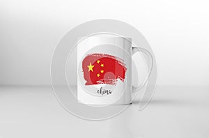 China flag on white coffee mug.