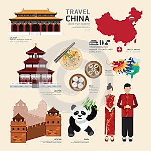 China Flat Icons Design Travel Concept.Vector