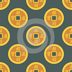 China gold money coins seamless pattern cash wealth concept banking payment exchange growth economy design earnings