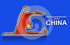 China grand prix race track for Formula 1 or F1 with flag. Detailed racetrack or national circuit