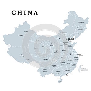 China, gray political map, provinces, administrative divisions photo