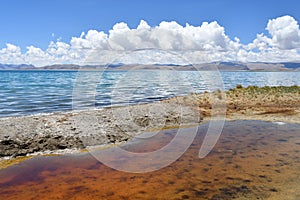China. Great lakes of Tibet. Holy lake Teri Tashi Namtso in sunny summer day