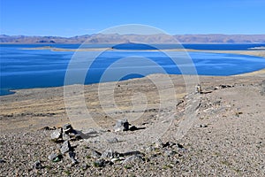 China. Great lakes of Tibet. Lake Teri Tashi Namtso in sunny day in June