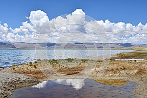 China. Great lakes of Tibet. Lake Teri Tashi Namtso in sunny summer day