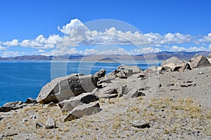 China. Great lakes of Tibet. Lake Teri Tashi Namtso in sunny summer day