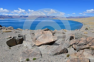 China. Great lakes of Tibet. Lake Teri Tashi Namtso in sunny summer day