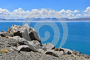 China. Great lakes of Tibet. Lake Teri Tashi Namtso in sunny summer day