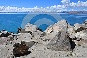 China. Great lakes of Tibet. Lake Teri Tashi Namtso in sunny summer day