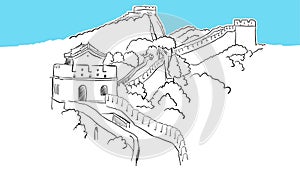 China Great Wall Lineart Vector Sketch