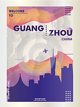 China Guangzhou skyline city gradient vector poster