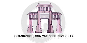 China, Guangzhou, Sun Yatsen University, travel landmark vector illustration