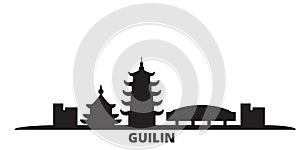 China, Guilin city skyline isolated vector illustration. China, Guilin travel black cityscape