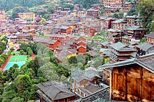 Qianhu Miao Village Diaojiao Building, Xijiang, Guizhou, China