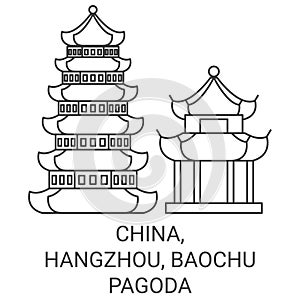 China, Hangzhou, Baochu Pagoda travel landmark vector illustration