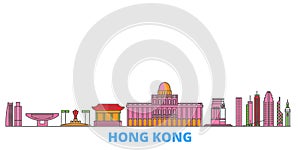 China, Hong Kong City line cityscape, flat vector. Travel city landmark, oultine illustration, line world icons