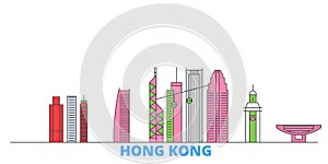 China, Hong Kong line cityscape, flat vector. Travel city landmark, oultine illustration, line world icons