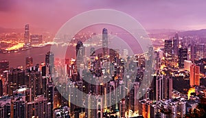 China - Hong Kong panorama at night