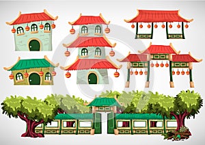 China house objects for the game and animation, game design asset.