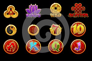 China icons for casino machines slots game with Chiese Symbols. Slots icons on separate layers.