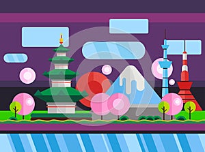 China, Japan. Colorful flat illustration