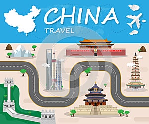 China Landmark Global Travel And Journey Infographic brochure. V