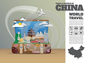 China Landmark Global Travel And Journey Infographic luggage.3D