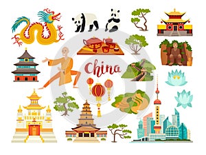 China landmarks vector icons collection