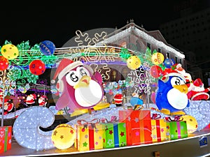 2019 China Macao Senado Square Macau Light Festival Christmas Penguins Santa Claus Snow Flake