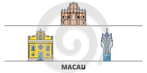 China, Macau flat landmarks vector illustration. China, Macau line city with famous travel sights, skyline, design.