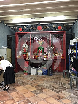 China Macau Open House Antique Altar Shrine for the Local God of Land carved bricks Qing Dynasty Wong Chou Temple Wood Craftings