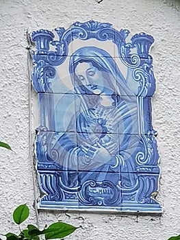 China Macau Red Cross Azulejo Ceramic Tile SÃ£o LourenÃ§o Penha Hill Portuguese Macao Architecture Heritage Mother Mary Portrait