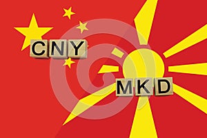 China and Macedonia currencies codes on national flags background