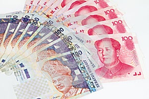 China and Malaysia Bills in White Background photo