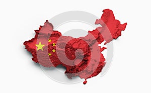China Map China Flag Shaded relief Color Height map on white Background 3d illustration