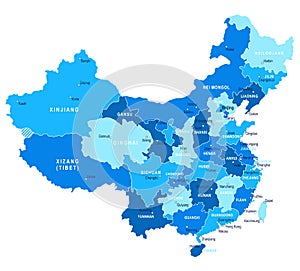 China map. Cities, regions. Vector